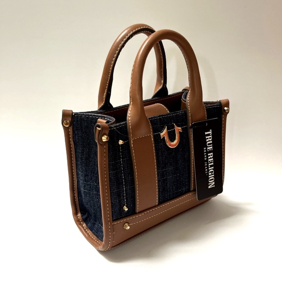 NWT Original TRUE RELIGION Dark Denim Horseshoe Mini Tote Crossbody Bag Studded - Picture 11 of 11